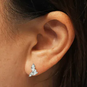 18ct white gold marquise and round diamond stud earrings