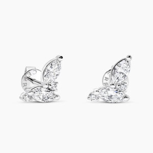 18ct white gold marquise and round diamond stud earrings