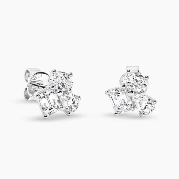 18ct white gold emerald, oval, pear diamond stud earrings