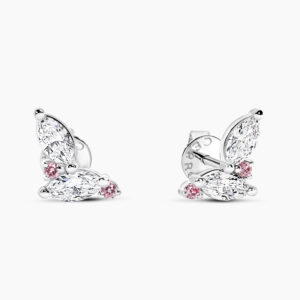 18ct white gold marquise diamond stud earrings with argyle pink diamonds