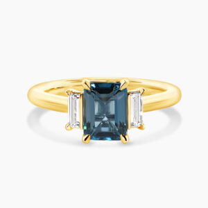 18ct yellow gold emerald cut london blue topaz and diamond ring