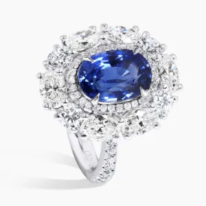 Anello Blu Incanto- 18ct white gold 4.72ct oval Ceylon sapphire and diamond ring