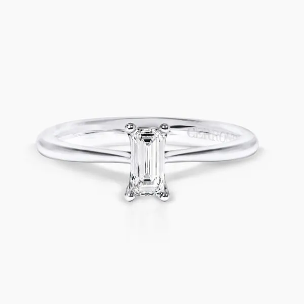 18ct white gold 0.37ct F VS emerald cut diamond solitaire ring