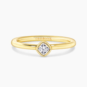 18ct yellow gold 0.19ct FG VS cushion cut diamond solitaire bezel ring