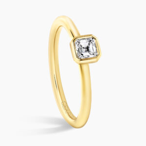 18ct yellow gold 0.31ct Asscher cut diamond solitaire bezel ring