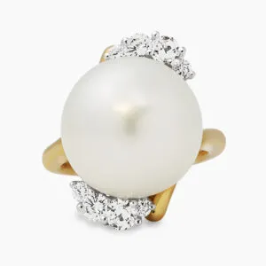 18ct white and yellow gold south sea pearl and diamond ring