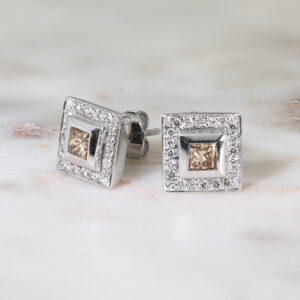 18ct white gold cognac diamond stud earrings