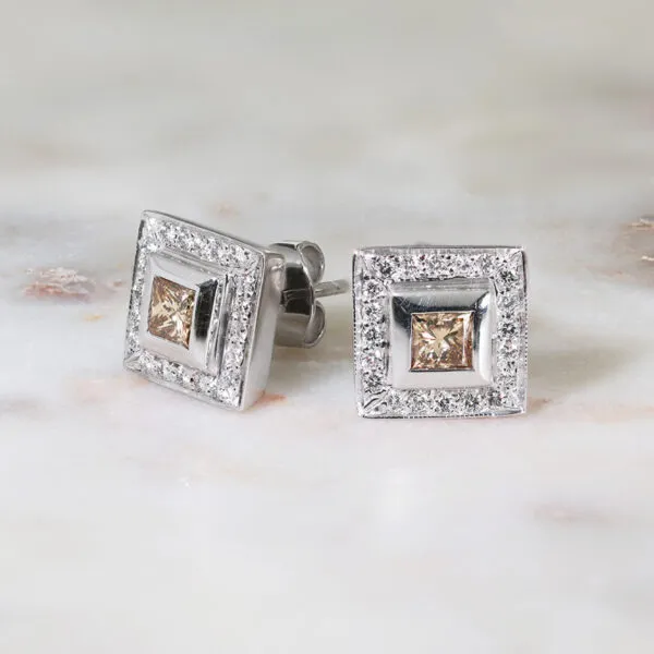 18ct white gold cognac diamond stud earrings