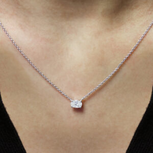 18ct white gold oval diamond solitaire necklace