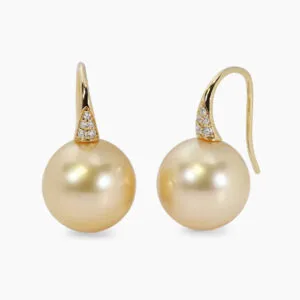 18ct yellow gold south sea pearl and diamond earrings