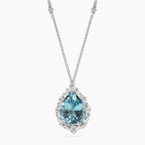 18ct white gold emerald cut aquamarine and diamond necklace