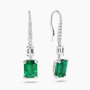 18ct white gold emerald and diamond drop hook earrings