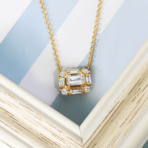 18ct yellow gold emerald cut diamond necklace