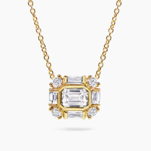 18ct yellow gold emerald cut diamond necklace