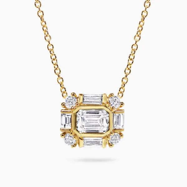 18ct yellow gold emerald cut diamond necklace