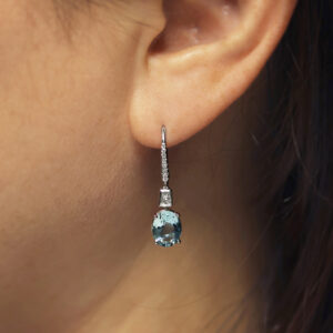 18ct white gold oval aquamarine and diamond hook earrings