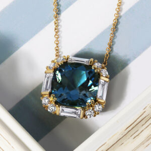 18ct yellow gold london blue topaz and diamond necklace