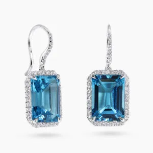 18ct white gold emerald blue topaz and diamond drop earrings