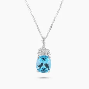 18ct white gold topaz and diamond necklace