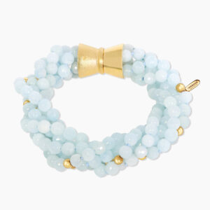 Aquamarine and gold plated hematite five strands bracelet from the Carmela Cerrone Collection