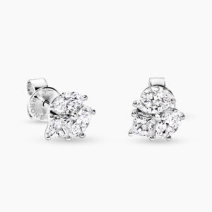 18ct white gold marquise, princess, oval cut diamonds stud earrings