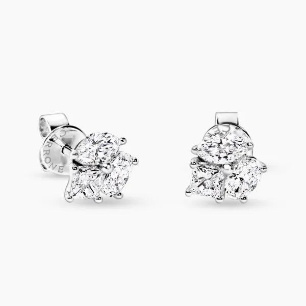 18ct white gold marquise, princess, oval cut diamonds stud earrings