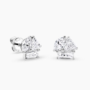 18ct white gold trillion, baguette & marquise diamond stud earrings