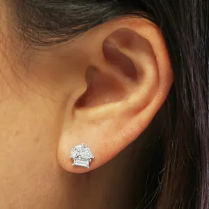 18ct white gold trillion, baguette & marquise diamond stud earrings