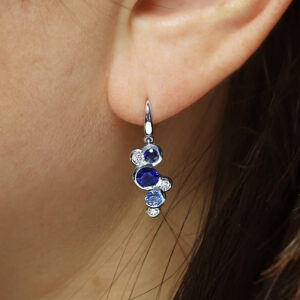 18ct white gold ceylon sapphire and diamond hook earrings