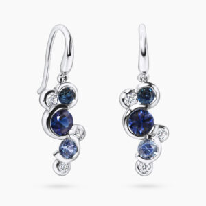 18ct white gold ceylon sapphire and diamond hook earrings