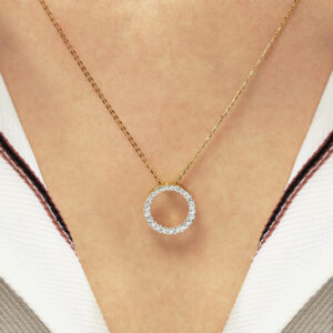 18ct yellow gold diamond circle necklace