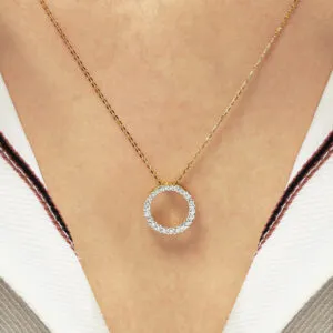 18ct yellow gold diamond circle necklace