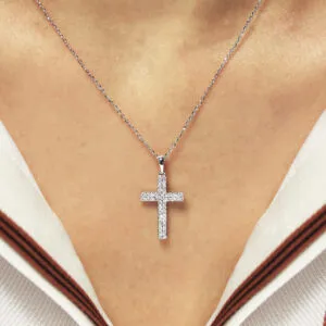 18ct white gold diamond cross necklace