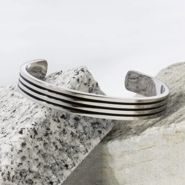 Brushed and Polished Stainless Steel Mens Cuff