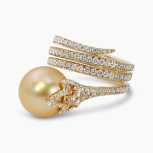 18ct Yellow Gold Diamond & Golden South Sea Pearl Ring