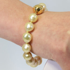 Golden South Sea pearls bracelet ended with an 18ct yellow gold ball clasp from the Carmela Cerrone Collection