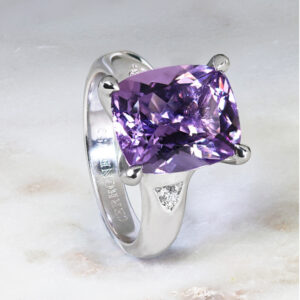 18ct white gold 4.68ct cushion shaped amethyst and diamond ring