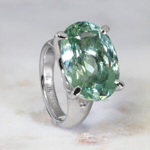 18ct white gold 16.46ct oval prasiolite and diamond ring