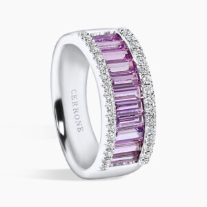 18ct white gold purple sapphire baguette diamond ring