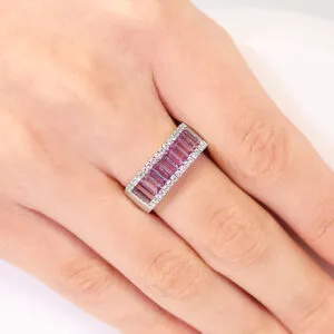 18ct white gold purple sapphire baguette diamond ring