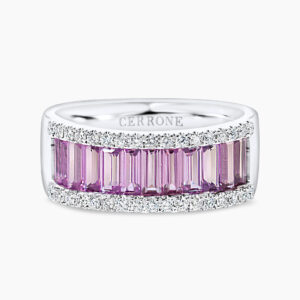 18ct white gold purple sapphire baguette diamond ring