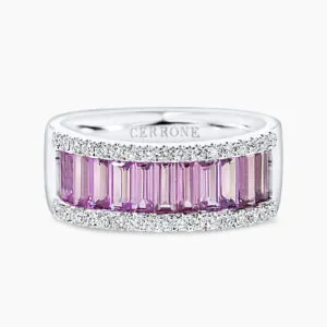 18ct white gold purple sapphire baguette diamond ring