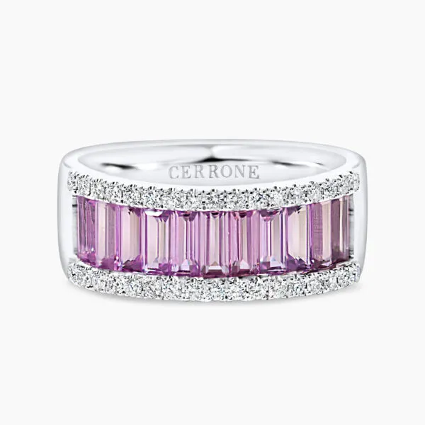 18ct white gold purple sapphire baguette diamond ring