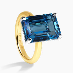 18ct yellow and white gold swiss blue topaz and diamond ring