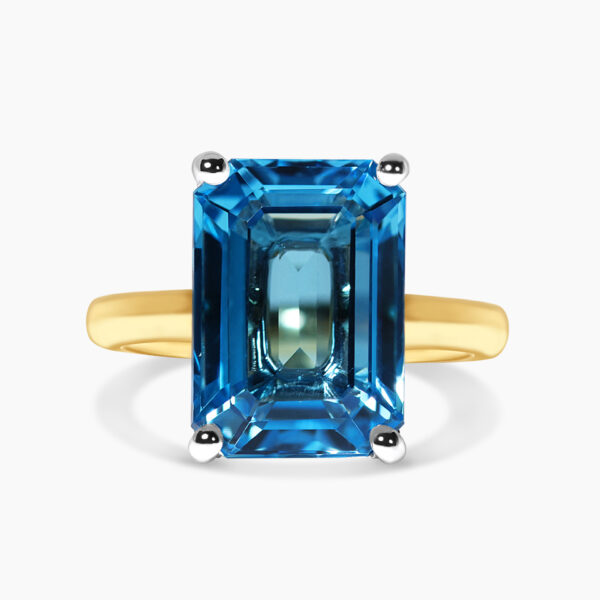 18ct yellow and white gold swiss blue topaz and diamond ring