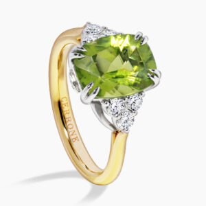 18ct yellow gold cushion cut peridot and diamond ring