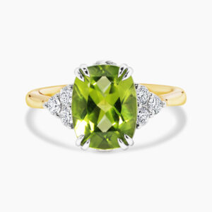 18ct yellow gold cushion cut peridot and diamond ring