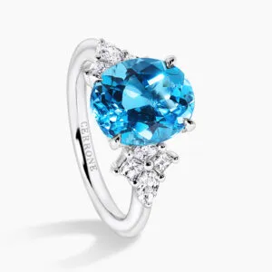 18ct white gold oval Swiss blue topaz and diamond ring