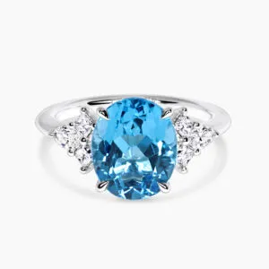 18ct white gold oval Swiss blue topaz and diamond ring