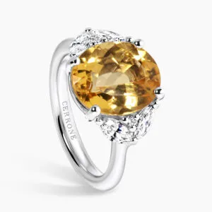 18ct white gold oval citrine and diamond ring